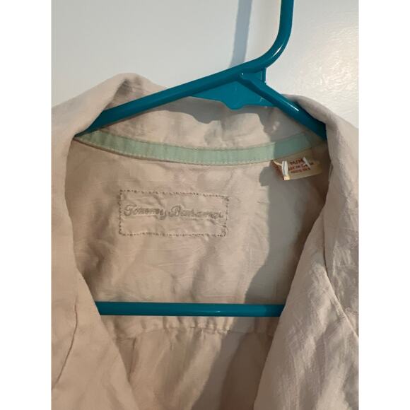 TOMMY BAHAMA button down M 100% silk cream beige - Picture 3 of 5